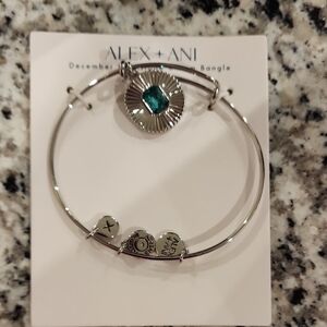 Alex and Ani Silver December Birthstone Bangle with Green Charm